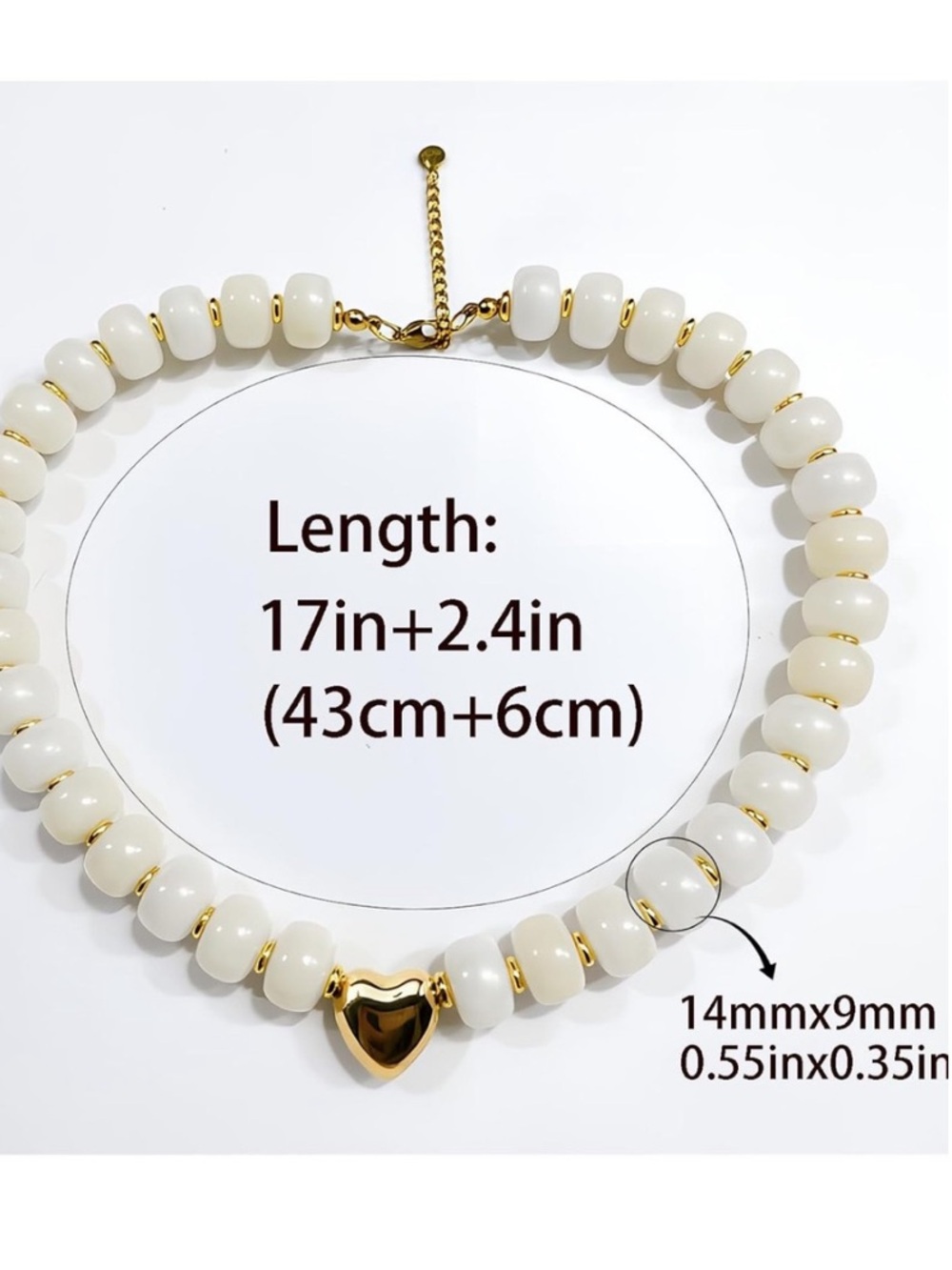 Amalfi Cream Beaded Necklace with Gold Heart Pendant - Picture 4 of 4